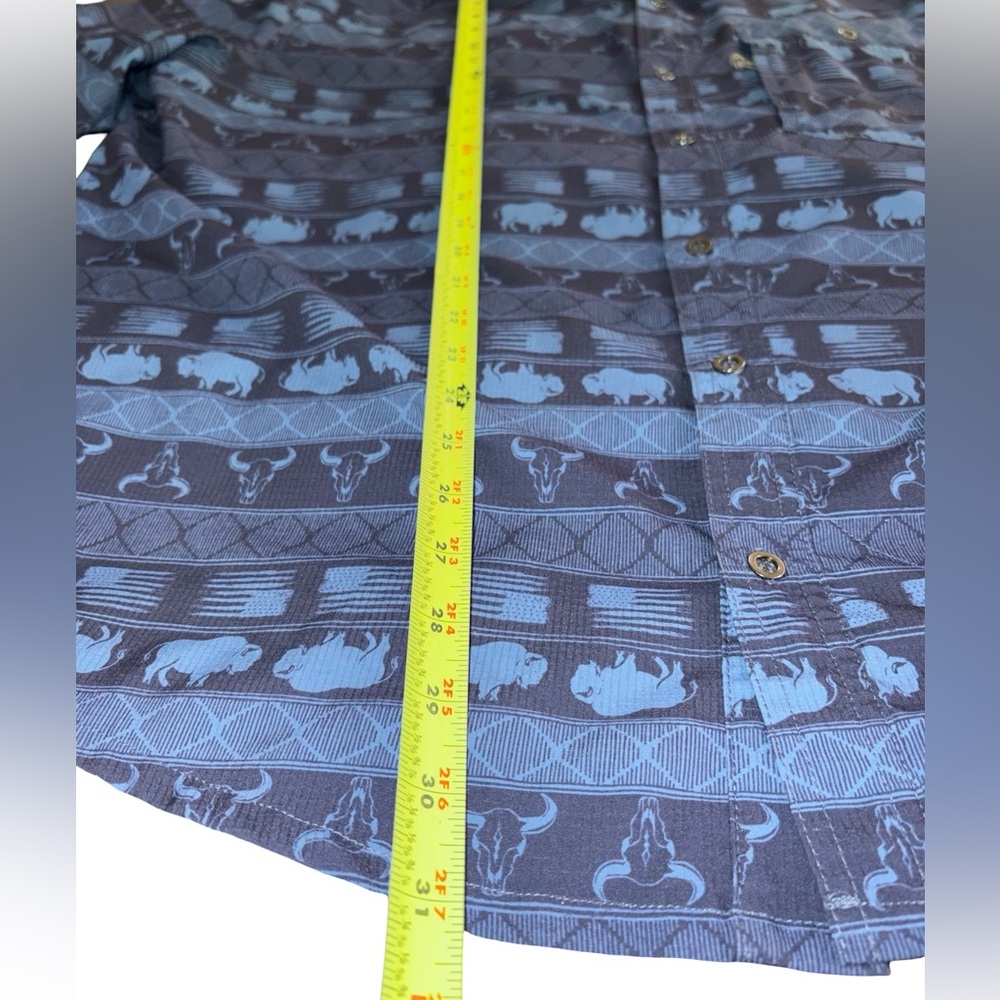 Sun River Clothing Co XL Button-Up Shirt Blue Western Buffalo Print Short Sleeve - Picture 8 of 10